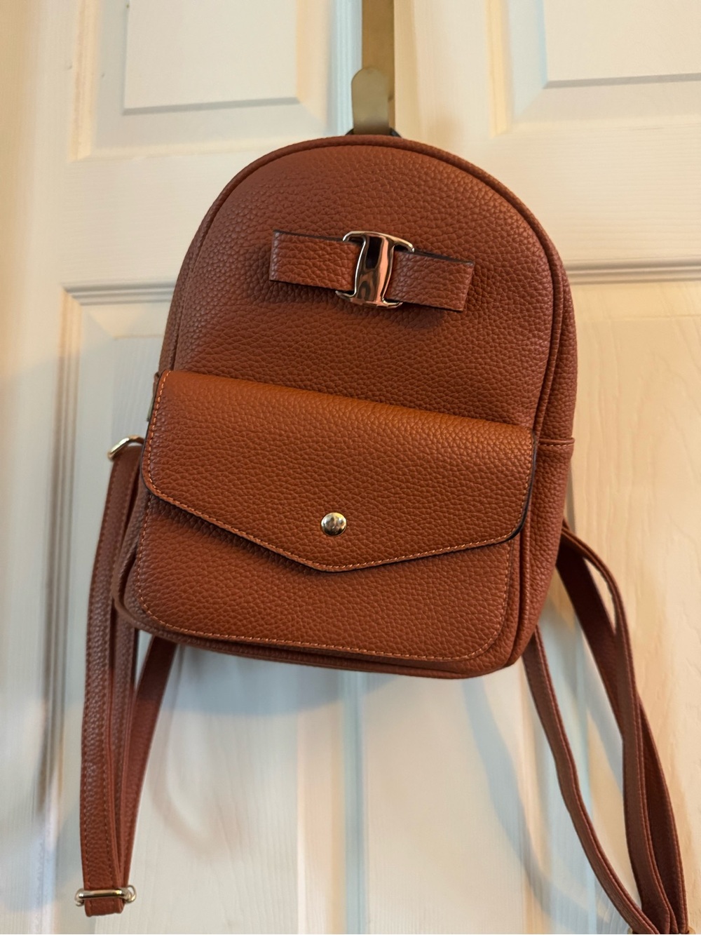 Pebbled Brown Mini Backpack with Front Pocket